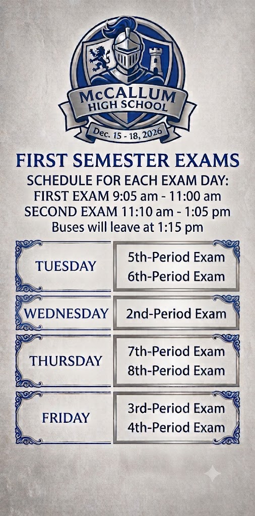 December 2026 final exam schedule